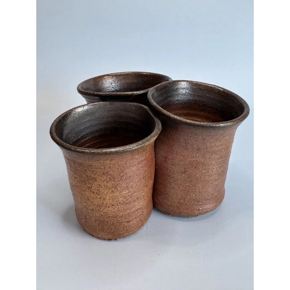 Beaver Creek Pottery Stoneware Utensil Holder Brown 3-Section 3.5"x5.25" 1981 - Picture 1 of 7